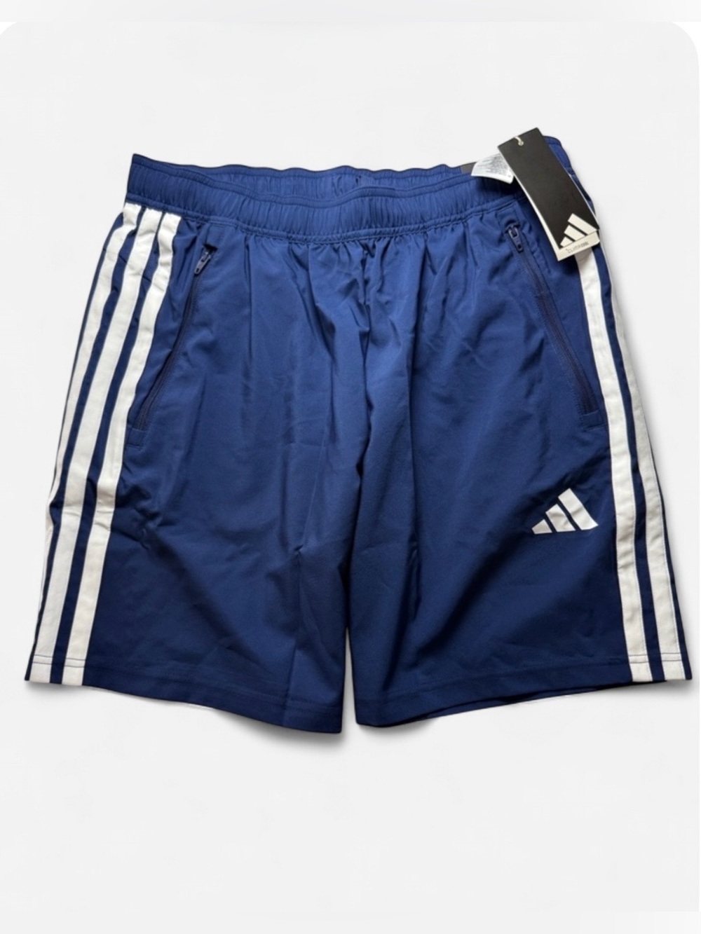 adidas Men’s Essentials Training Shorts Blue with White Stripes Size L NWT